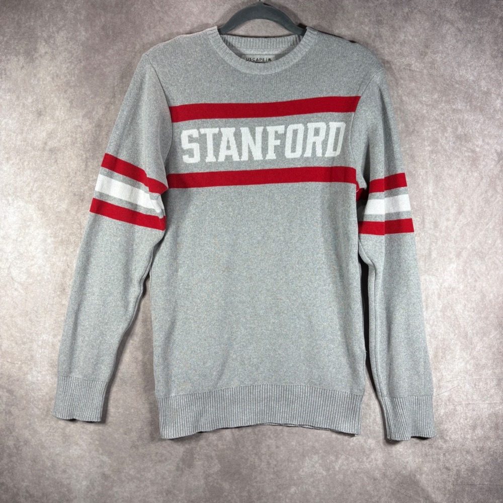 Stanford Cardinals Uscape Sweater Mens S Gray NCAA Striped Crewneck Knit Preppy